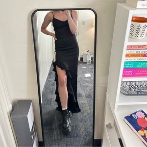 Aqua Brand Black Asymmetrical Maxi Dress High-Low with Ruffle Hem